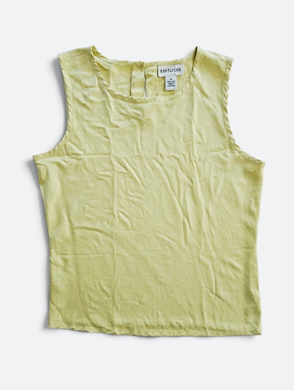 Vintage Ann Taylor 100% Silk Light Green Chartreuse Sleeveless Blouse Tank Top 4 - Picture 1 of 8